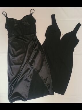 Amazon Black Satin Midi Dress with Spaghetti Straps